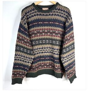 VTG 90s Woolrich Fair Isle Sweater M Wool Grandpa Cottage Rugged Outdoor USA